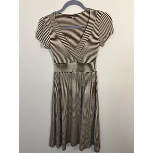 FUMBLIN FOE Sm Black & Tan Striped Midi Skater Rockabilly Empire Waist Dress